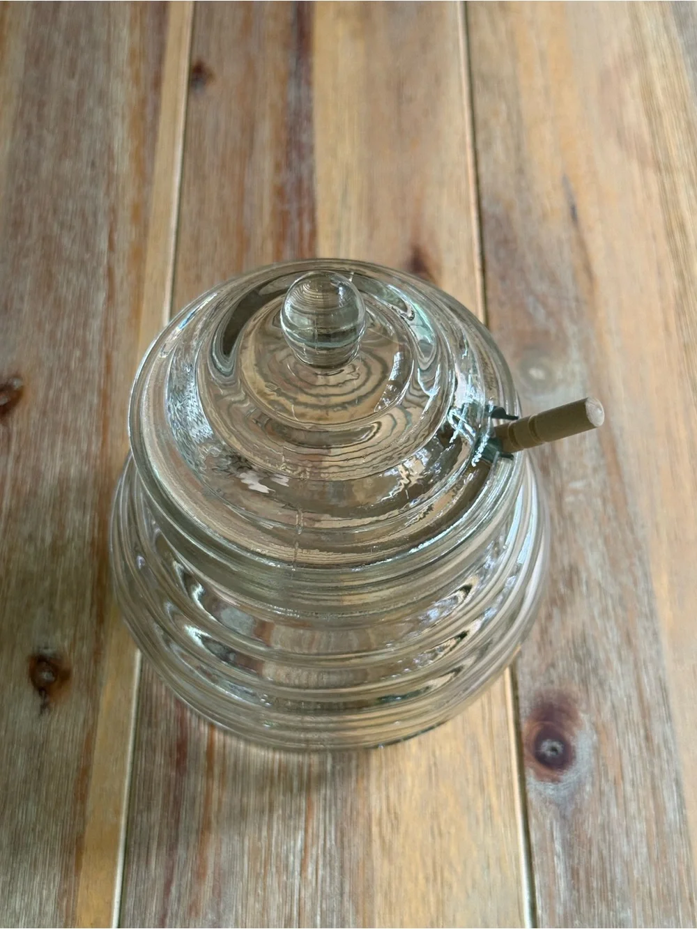 Glass Beehive Honey Dipper Jar